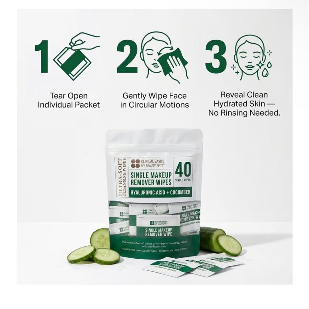 Hyaluronic Acid + Cucumber Single Makeup Remover Wipes - Picture 7 of 9